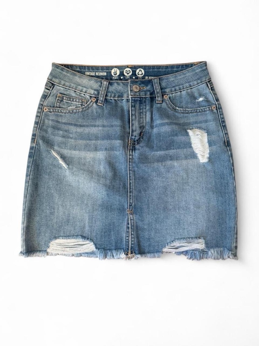 Rewash Light Blue Distressed Denim Mini Skirt